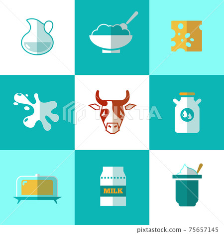 Flat milk and dairy products icons - Stock Illustration [75657145] - PIXTA