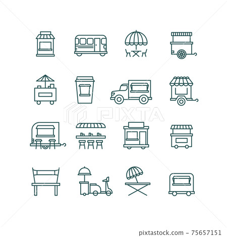 Street food retail, truck line icons 75657151