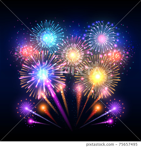 Festive background, poster with firework rockets bursting 75657495