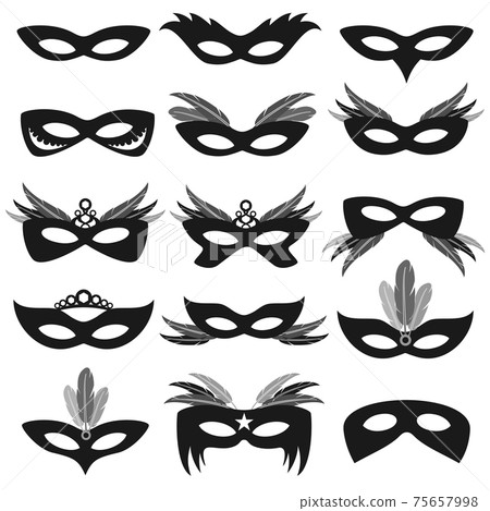 Black carnival party face masks isolated on white set 75657998