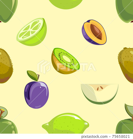 Green and blue fruits seamless pattern over white background Green and blue fruits seamless pattern over white background 75658021