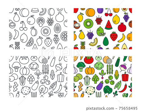 Set of vector seamless patterns with fruits and... - Stock Illustration ...