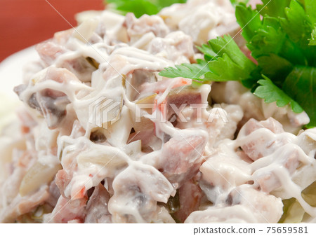 healthy salad with meat and ham healthy salad with meat and ham 75659581