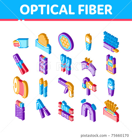 Optical Fiber Cable Isometric Icons Set Vector - Stock Illustration ...