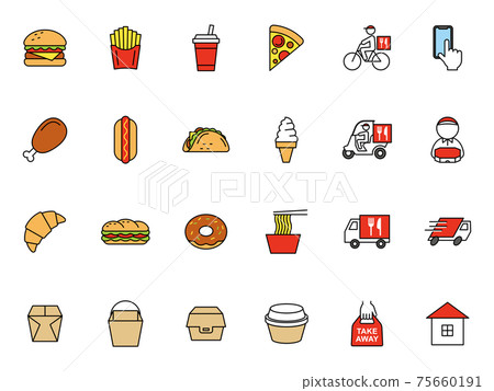 Fast food and delivery icon set 75660191