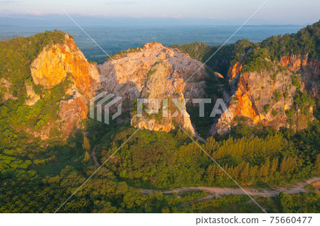 Khao Kuha at Songkhla. Mountain hill with green forest trees. Nature landscape background in Thailand. Huangshan mountain. 75660477