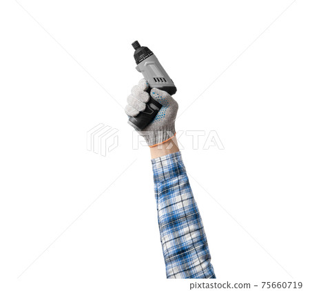 hand holds a construction tool - accumulator screwdriver 75660719