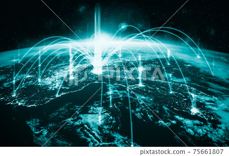 Global network connection covering the earth with lines of innovative perception 75661807
