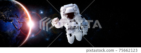 Astronaut spaceman do spacewalk while working for space station 75662123