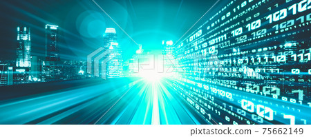 Digital data flow on road with motion blur to create vision of fast speed transfer 75662149