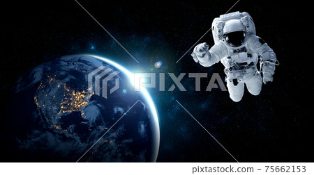 Astronaut spaceman do spacewalk while working for space station 75662153
