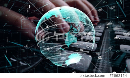 Man working on computer with graphic of business data analytic m Man working on computer with graphic of business data analytic m 75662154