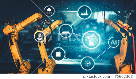 Smart industry robot arms for digital factory production technology Smart industry robot arms for digital factory production technology 75662308