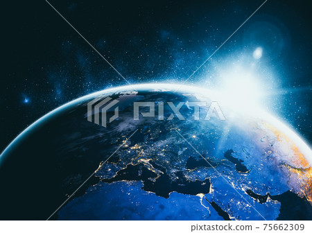 Planet earth globe view from space showing realistic earth surface and world map 75662309