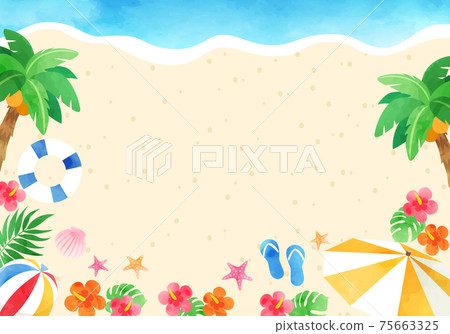 Summer tropical vector illustration frame background (landscape) copy space 75663325