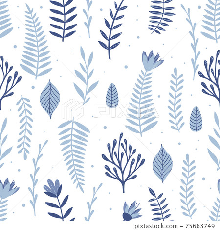 Seamless pattern with flowers and leaves. Creative floral texture. Great for fabric, textile Vector Illustration 75663749