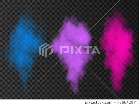 Blue, pink, violet  smoke explosion special effect  on transparent background. 75664297