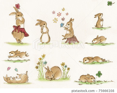 Hand-painted watercolor and fairy tale rabbit illustration │ Anthropomorphic Hand-painted watercolor and fairy tale rabbit illustration │ Anthropomorphic 75666108