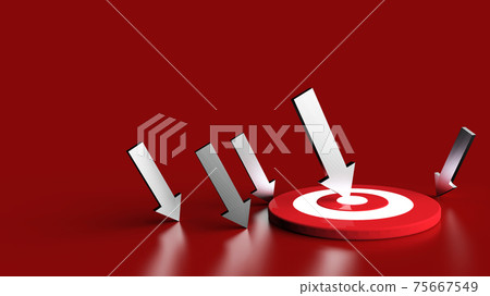 Silver arrow hit in the target in red background. Business concept. 3D Illustration. 75667549