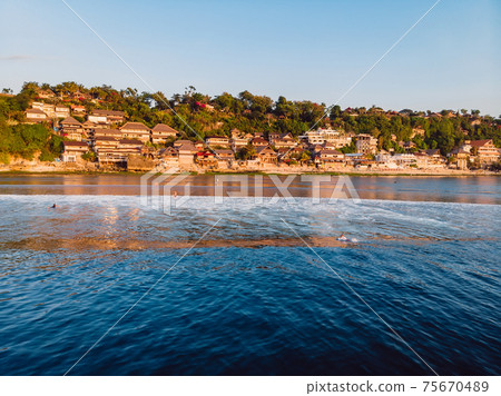 Aerial view of Bingin beach with ocean in Bali. Aerial view of Bingin beach with ocean in Bali. 75670489