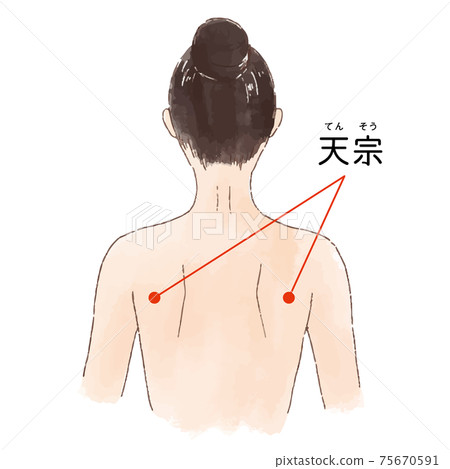Hand-drawn style illustration of acupuncture points and acupuncture points "Tenso" 75670591