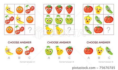 Logical tasks made up of fruits and vegetables Logical tasks made up of fruits and vegetables 75670785