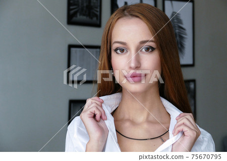 Beautiful girl indoors portrait Beautiful girl indoors portrait 75670795