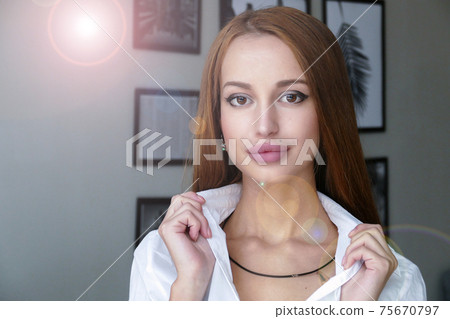 Beautiful girl indoors portrait Beautiful girl indoors portrait 75670797