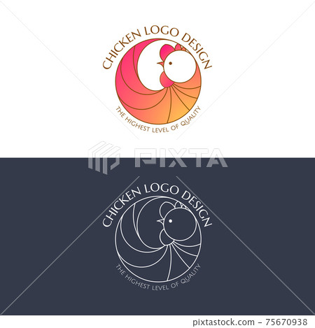 Chicken logo in color and linear style. Bird sign. icons isolated on white and dark background. Chicken logo in color and linear style. Bird sign. icons isolated on white and dark background. 75670938