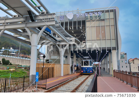 Scenery of Haeundae Beach Train, Busan, South Korea, Asia. 75671030