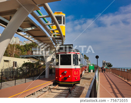 Scenery of Haeundae Beach Train, Busan, South Korea, Asia. 75671035