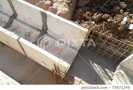 SEREMBAN, MALAYSIA -FEBRUARY 05, 2017: Underground precast concrete drainage under construction at the construction site in Seremban, Malaysia.  75671249