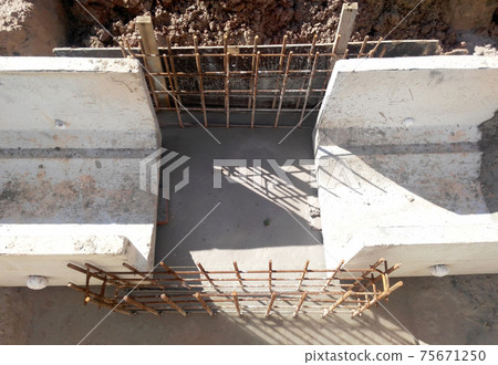 SEREMBAN, MALAYSIA -FEBRUARY 05, 2017: Underground precast concrete drainage under construction at the construction site in Seremban, Malaysia.  75671250