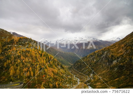 View of landscape furi mountain in autumn season from cable car in zermatt, swiss 75671622