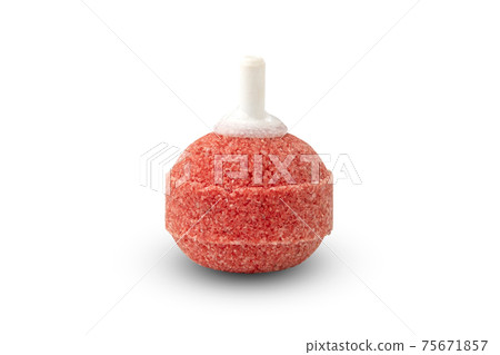 Fish tank aquarium oxygen bubbles sand stone head isolated on white background with Clipping Path 75671857