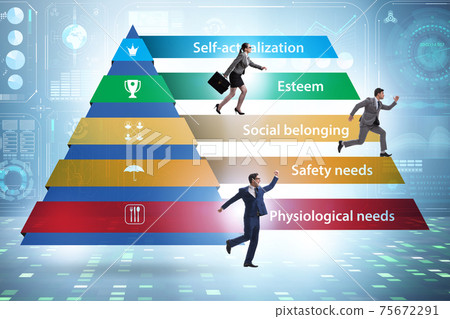 Concept of Maslow hierarchy of needs with businessman Concept of Maslow hierarchy of needs with businessman 75672291