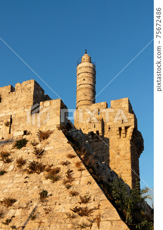 The Jerusalem Citadel in the Old City at Sunset - The Holy Land 75672486
