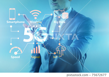 Businessman pressing button in 5g concept 75672677