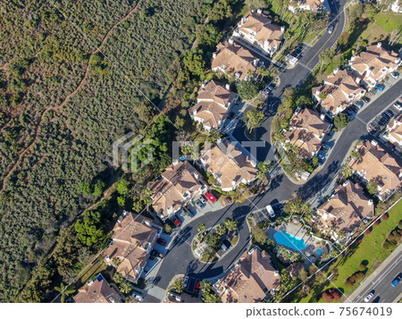 Aerial view of upper middle class neighborhood with big villas around in San Diego 75674019