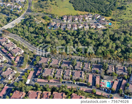 Aerial view of upper middle class neighborhood with big villas around in San Diego 75674026