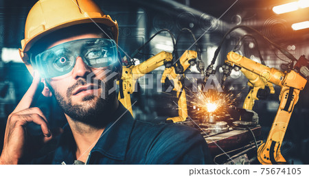 Smart industry robot arms for digital factory production technology Smart industry robot arms for digital factory production technology 75674105