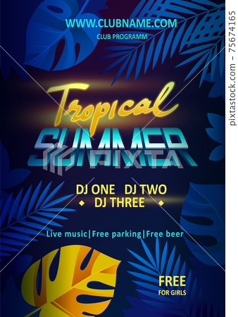 Night party vector flyer template. Tropical... - Stock Illustration  [75674165] - PIXTA