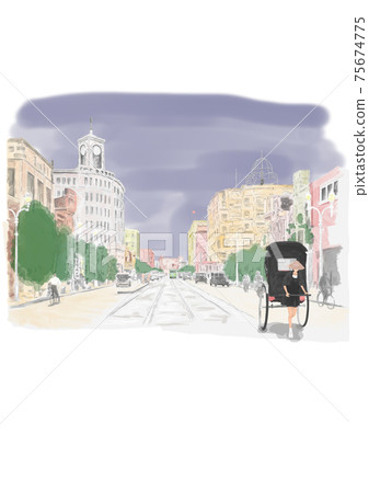 人力車在大正時代在銀座奔跑 75674775