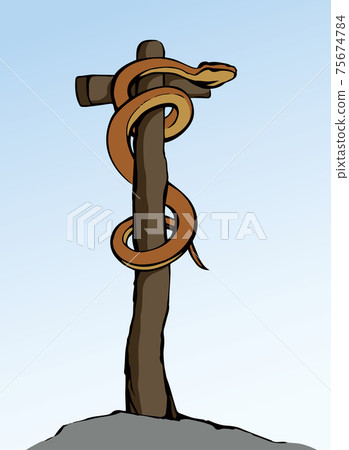 The serpent on the pole. Vector drawing 75674784