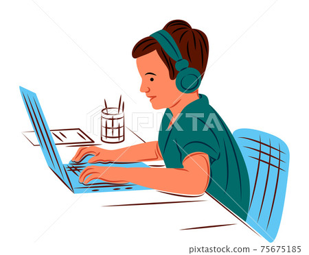 Vector kid with laptop in shadow of sharp lines style Vector kid with laptop in shadow of sharp lines style 75675185