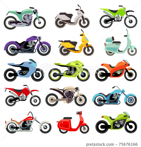 Classic motorcycle motorbike flat icons Classic motorcycle motorbike flat icons 75676166