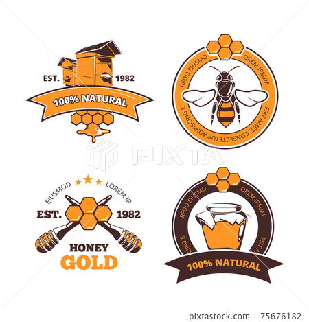 Retro beekeeper, honey labels, badges, emblems 75676182
