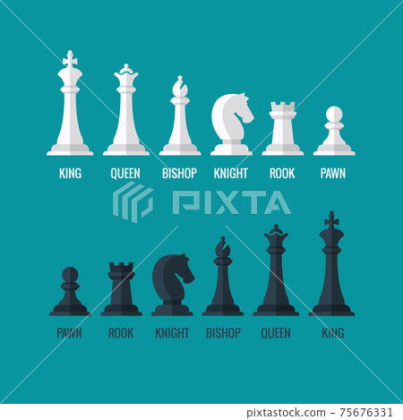 Chess pieces king queen bishop knight rook pawn flat icons set Chess pieces king queen bishop knight rook pawn flat icons set 75676331