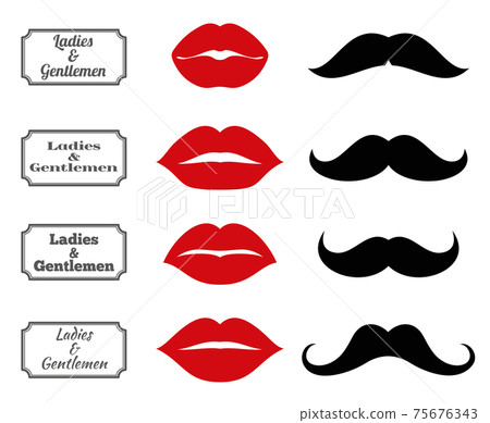 Ladies and gentlemen bathroom symbols. lips moustache icons 75676343