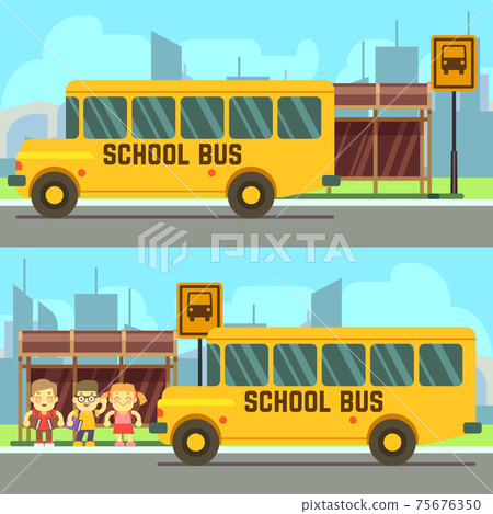 School pupils waiting for schoolbus School pupils waiting for schoolbus 75676350